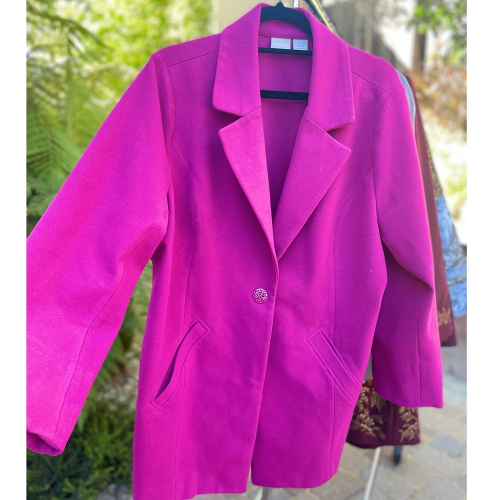 Chicos Sueded, Pink, One Button Suit Jacket - Size 3 (XL)